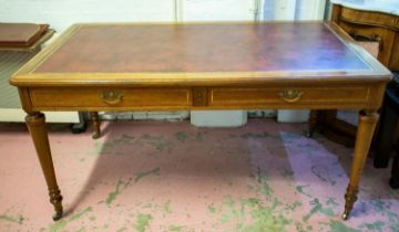 WRITING TABLE, 75cm H x 150cm W x 85cm D, 19th century Continental mahogany and tulipwood banded