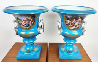 URNS, a pair, Sevres style glazed ceramic, 47cm x 39cm diam. (2)