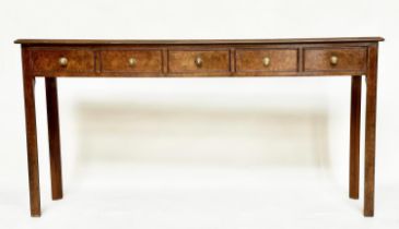 HALL TABLE, George III design burr walnut and crossbanded with five frieze drawers, 153cm W x 77cm H