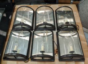 VAUGHAN WALL LIGHTS, a set of six, each 38cm H x 28cm W x 12cm D, with curved glass and metal frames