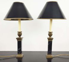 TABLE LAMPS, a pair, candle stick form, with shades, 52cm H approx. (2)