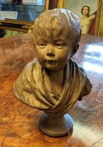 PLASTER BUST OF A BOY, 36cm H x 26cm W.