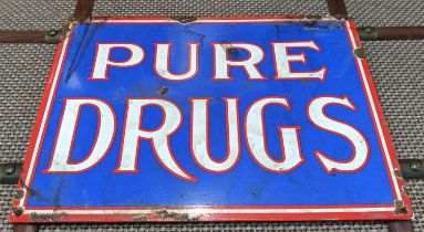 PURE DRUGS, vintage style enamel sign, aged finish, 37.5cm x 29cm.