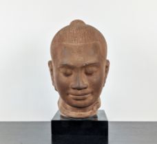 CHINESE WARRIOR STYLE BUST ON STAND, 53cm H.