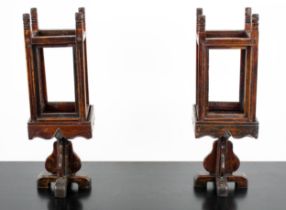 CANDLESTICKS, a pair, 46cm H x 15cm, Chinese elm of square form. (2)