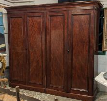FOUR DOOR WARDROBE, 202cm H x 67cm D x 260cm W, Victorian mahogany, with hanging space.