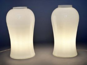 TABLE LAMPS BY INGO MAURER, a pair, mid 20th century, white glass vase form, 50cm H. (2)