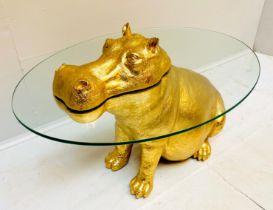 HIPPOPOTAMUS LOW TABLE, 65cm x 50cm x 45cm, gilt finish to body, glass top.