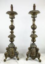 ALTAR CANDLESTICK LAMPS, a pair, brass, 85cm H. (2)