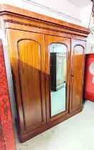 TRIPLE VICTORIAN WARDROBE, 220cm H x 192cm W x 65cm D, mahogany with two panel doors and mirrored