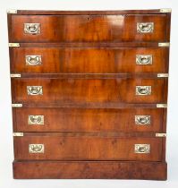 CAMPAIGN STYLE CHEST, yewwood and brass bound with five long graduated drawers, 76cm W x 84cm H x
