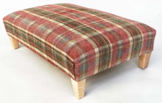 HEARTH STOOL, rectangular Country House style, with Colefax and Fowler 'magnus plaid' upholstery,