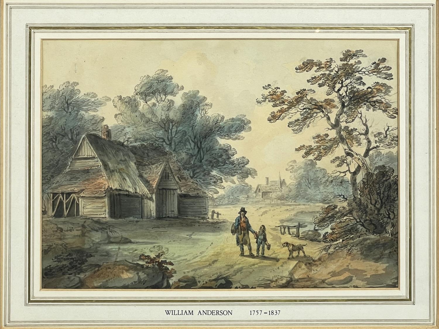 ATTRIBUTED TO WILLIAM ANDERSON (1757-1837) 'Figures in the countryside', watercolour, 16cm x 24cm, - Image 2 of 3