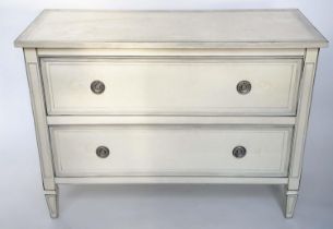 COMMODE, Gustavian style traditionally grey painted with two long drawers and stile supports,
