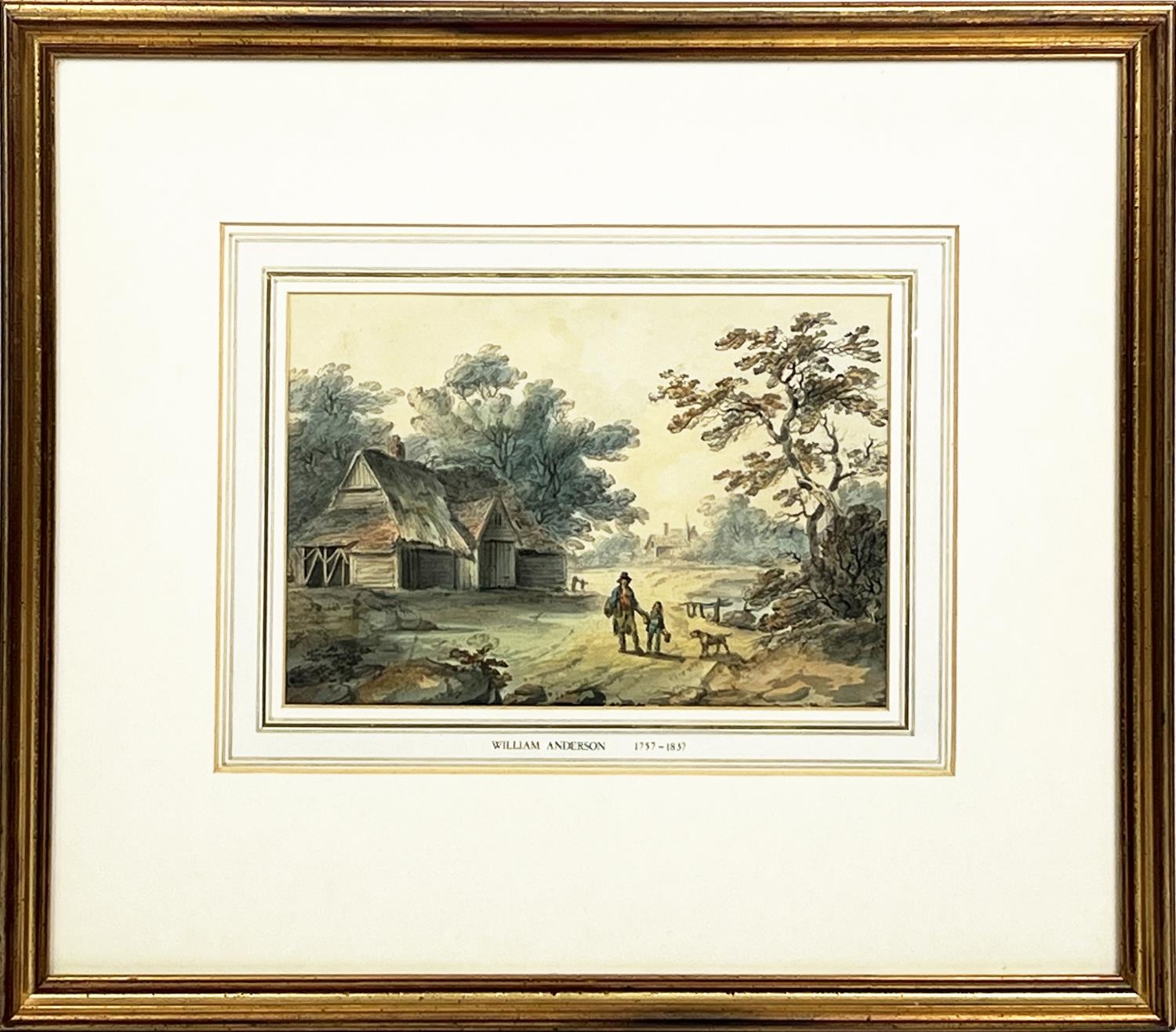 ATTRIBUTED TO WILLIAM ANDERSON (1757-1837) 'Figures in the countryside', watercolour, 16cm x 24cm,