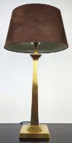 TABLE LAMP, 72cm H, tapering metal column form, with suedette shade.