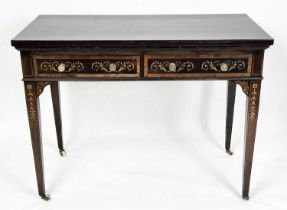 WRITING TABLE, 74cm H x 98cm x 51cm, Edwardian mahogany and penwork marquetry with two drawers on