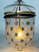 CEILING HALL LANTERN, glass bell jar gilt star decorated with cover, 50cm x 30cm W.