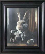 CONTEMPORARY SCHOOL PRINT, Mr Rabbit at the club, relief detail, framed, 105.5cm x 75.5cm.