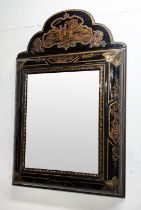 WALL MIRROR, 65cm x 97cm H, circa 1900, with lacquered Chinoiserie frame with gilt detail.