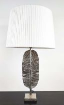 TABLE LAMP, in the form of a metal feather, 79cm tall overall, including shape.