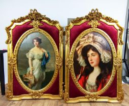 ROMANTICISM PRINTS, a set of two, in gilt frames with red padded detail, 132cm x 82cm. (2)