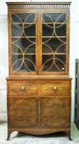 SECRETAIRE BOOKCASE, 110cm W x 57cm D x 236cm, George III mahogany and tulipwood banded with