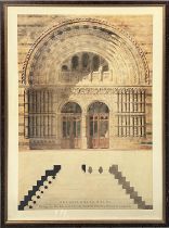 NATURAL HISTORY MUSEUM ENTRANCE, design by Alfred Waterhouse, framed print, 105cm x 75cm.
