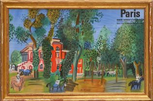 RAOUL DUFY 'Le Paddock a Deauville', original lithographic poster, linen backed signed in the plate,