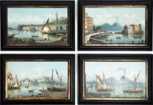 19TH/20TH CENTURY ITALIAN SCHOOL, 'Views of Naples', a set of four oils on canvas, 21cm x 37cm,
