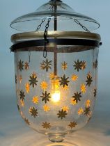 CEILING LANTERN, glass bell jar, gilt star decorated, 50cm H, overall 30cm W.