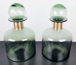 DECANTERS, a pair, Murano style glass, gilt metal collars, 39cm H approx. (2)