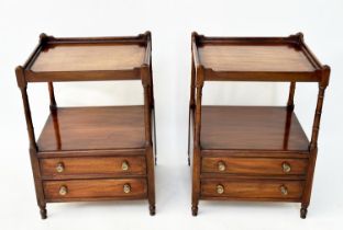LAMP TABLES, a pair, George III design figured mahogany each with galleried tops, undertier and