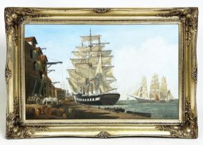 PHILIP KILNER, 'USS Enterprise (built 1799) Dockside', oil on canvas, 49cm x 75cm, signed, framed.