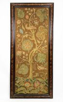 WOOLWORK PANEL, 19th century, birds perched in scrolling tree framed, 164cm H x 71cm.