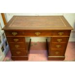 PEDESTAL DESK, 73cm H x 107cm, x 60cm, late Victorian mahogany with brown leather top above nine