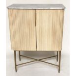 COCKTAIL CABINET, faux bamboo with two shaped and fitted doors, fitted interior and gilt metal