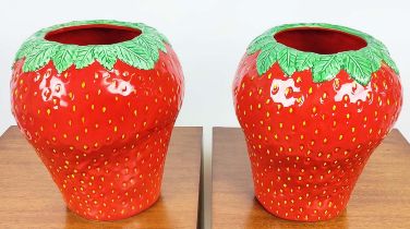 VASES, a pair, glazed ceramic, strawberry form design, 27cm H approx. (2)