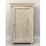 ARMOIRE, 19th century French, traditionally grey painted with single panelled door enclosing hanging