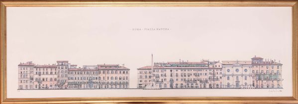 FOUR FRAMED PRINTS, entitled 'Bologna Piazza Maggiore', 'Roma Piazza Navona', 'Piazza Santa