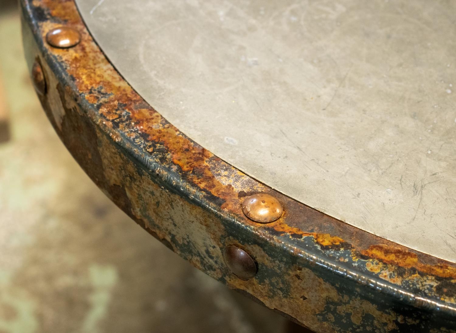 INDUSTRIAL TABLE, 77cm H x 130cm x 88cm, mid 20th century metal with oval top on pedestal base. - Image 4 of 5