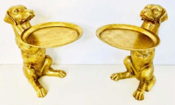 DOG SERVING TRAYS, a pair, gilt finished resin, 44cm x 38cm x 27cm. (2)