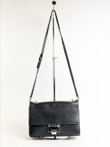 JIMMY CHOO CROSSBODY/SHOULDER BAG, black leather with silver tone hardware, leather and chain strap,
