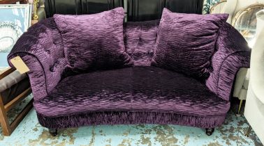 SOFA, textured purple fabric upholstered, 175cm W approx.