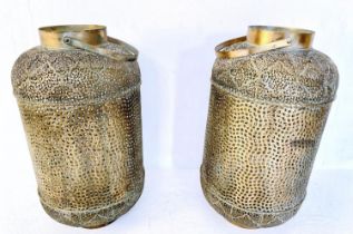 STORM LANTERNS, a pair, Oriental style, gilt metal, glass inserts, 70cm high, 35cm diam. (2)
