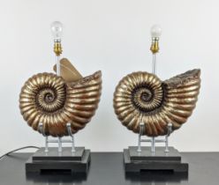 TABLE LAMPS, a pair, faux ammonite form, 45cm H. (2)