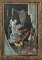 HENRI LANGLOIS, 'Vanitas Still Life', oil on canvas, 73cm x 48cm, framed.