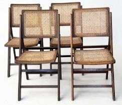 FOLDING DINING CHAIRS, 82cm high, 42cm wide, 45cm deep, a set of four, Habitat beech framed and cane