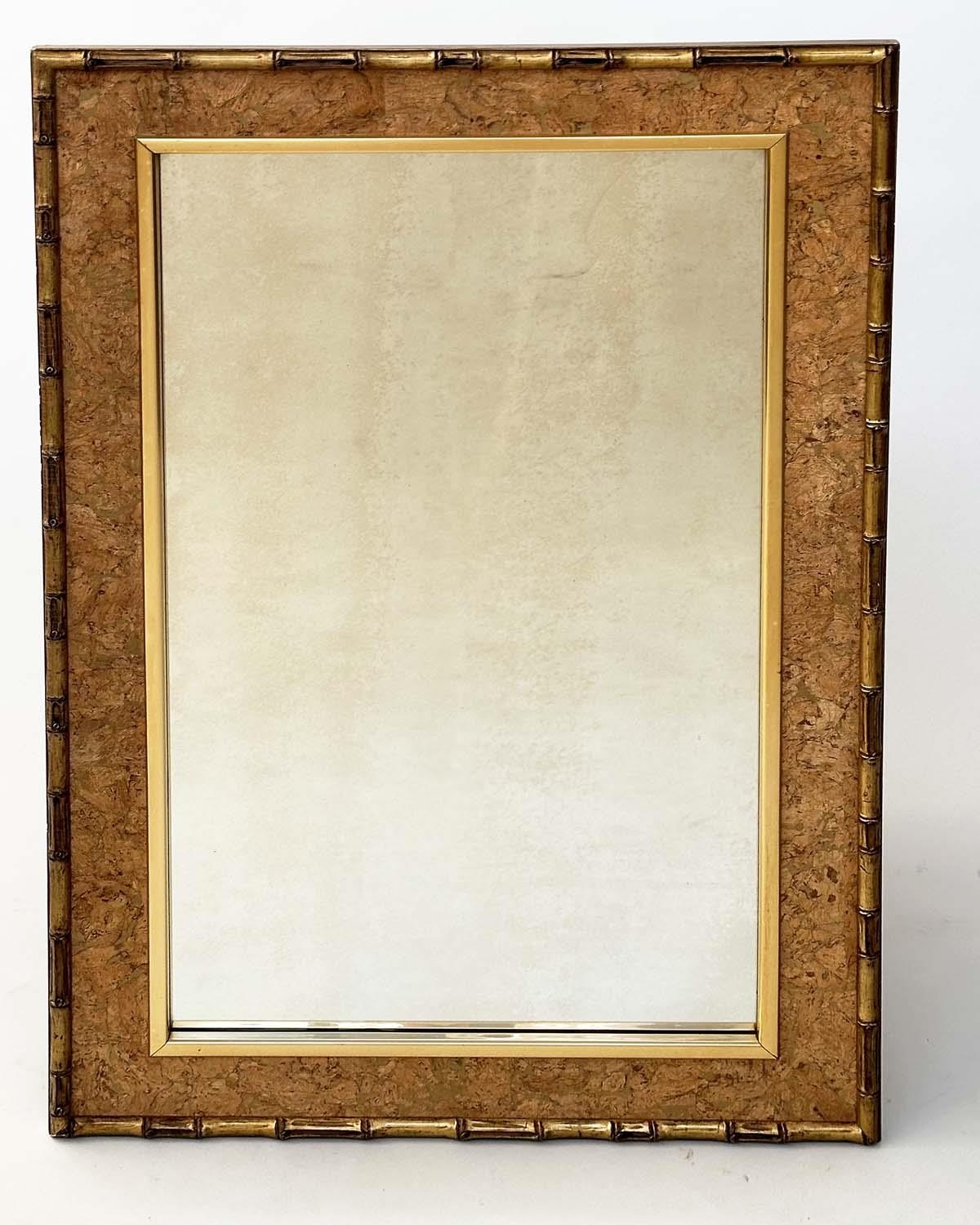 WALL MIRROR, rectangular with burr veneer panelling and gilt faux bamboo frame, 62cm W x 98cm h.