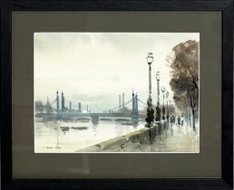 JOHN BARRIE HASTE (1931-2011), 'The Embankment looking towards Albert Bridge and Lots Road Power